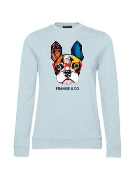 Sudadera Frankie Mujer Bulldog Gafas celeste