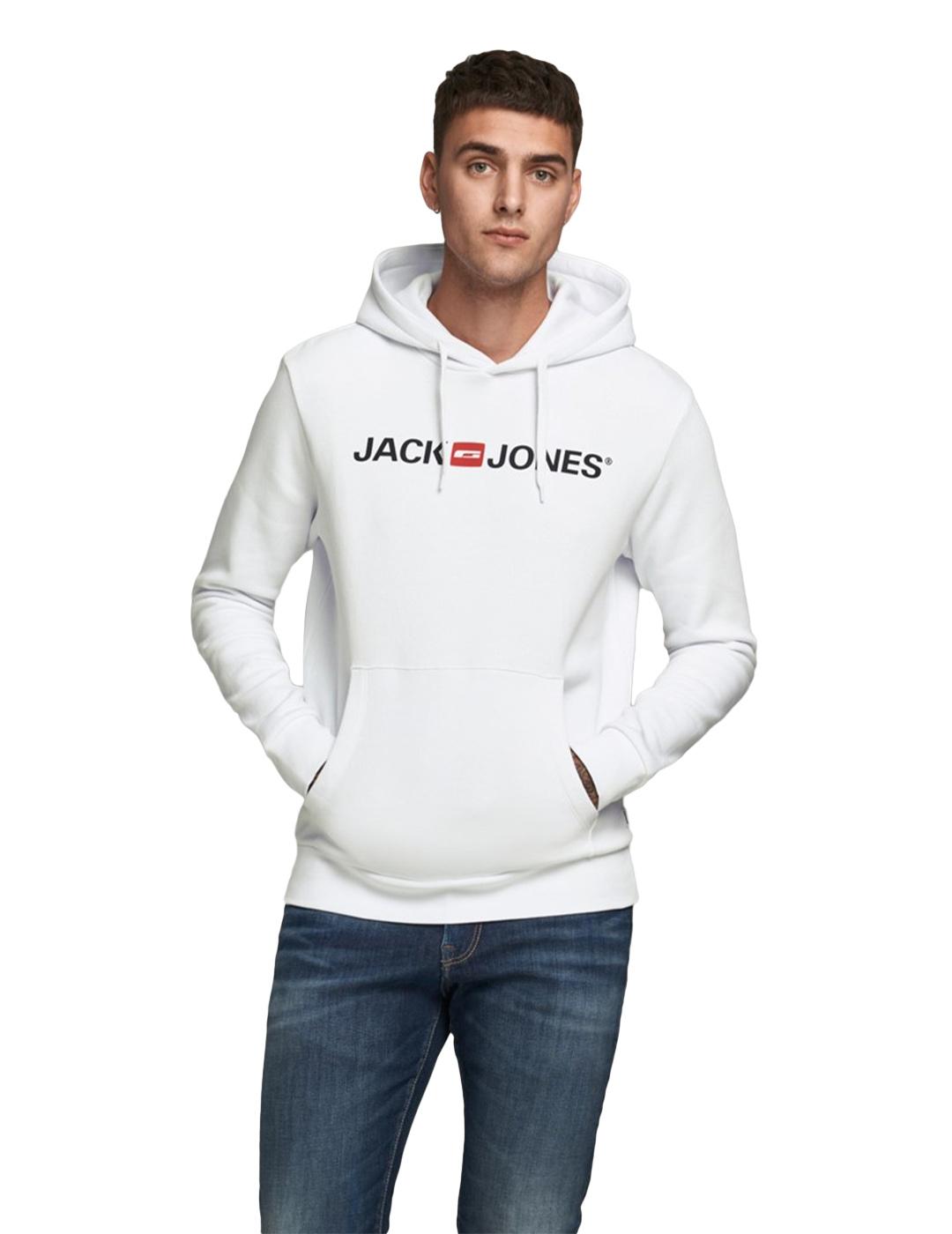 Jack and Jones Junior Sudadera con capucha con bolsillo delantero y  logotipo estampado blanco